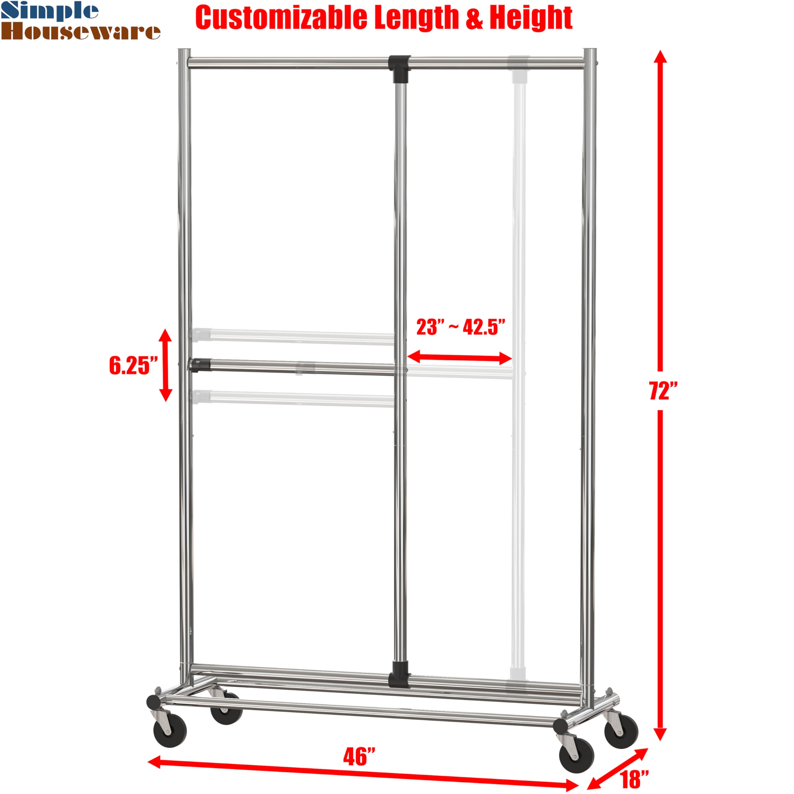 Simple Houseware garment rack with caster wheels for effortless mobility and reorganization.