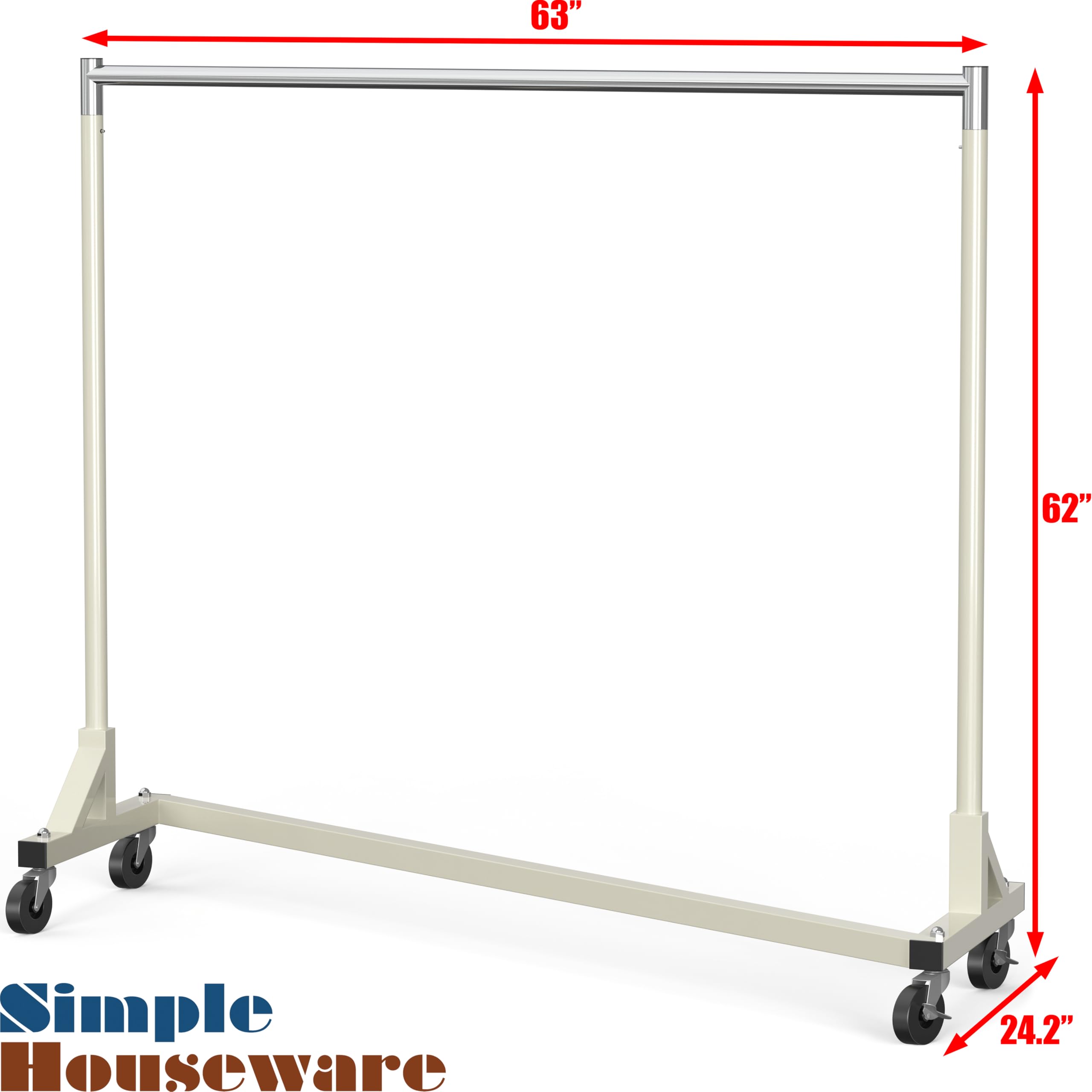 Simple Houseware garment rack dimensions 24.2D x 63W x 62H for flexible layouts