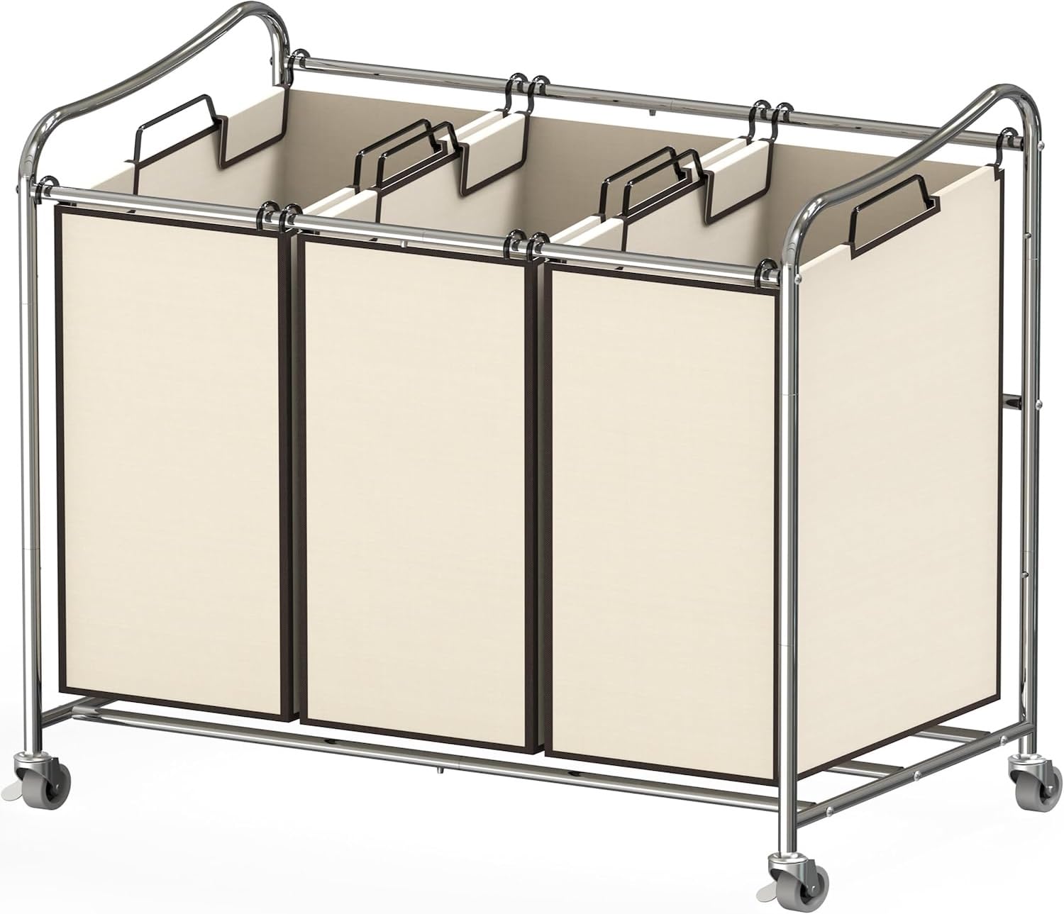 Simple Houseware heavy-duty 3-bag sorter in chrome, front view, ideal for organized laundry days