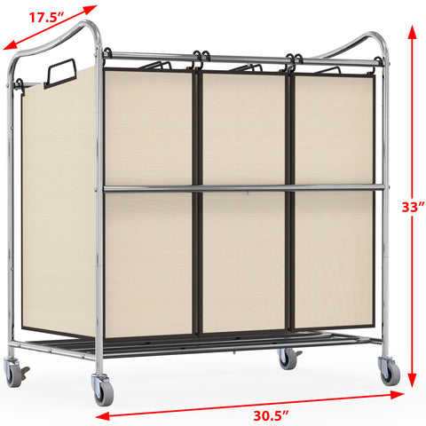 Simple Houseware chrome sorter cart, side view, quick-access wheels for easy laundry flow