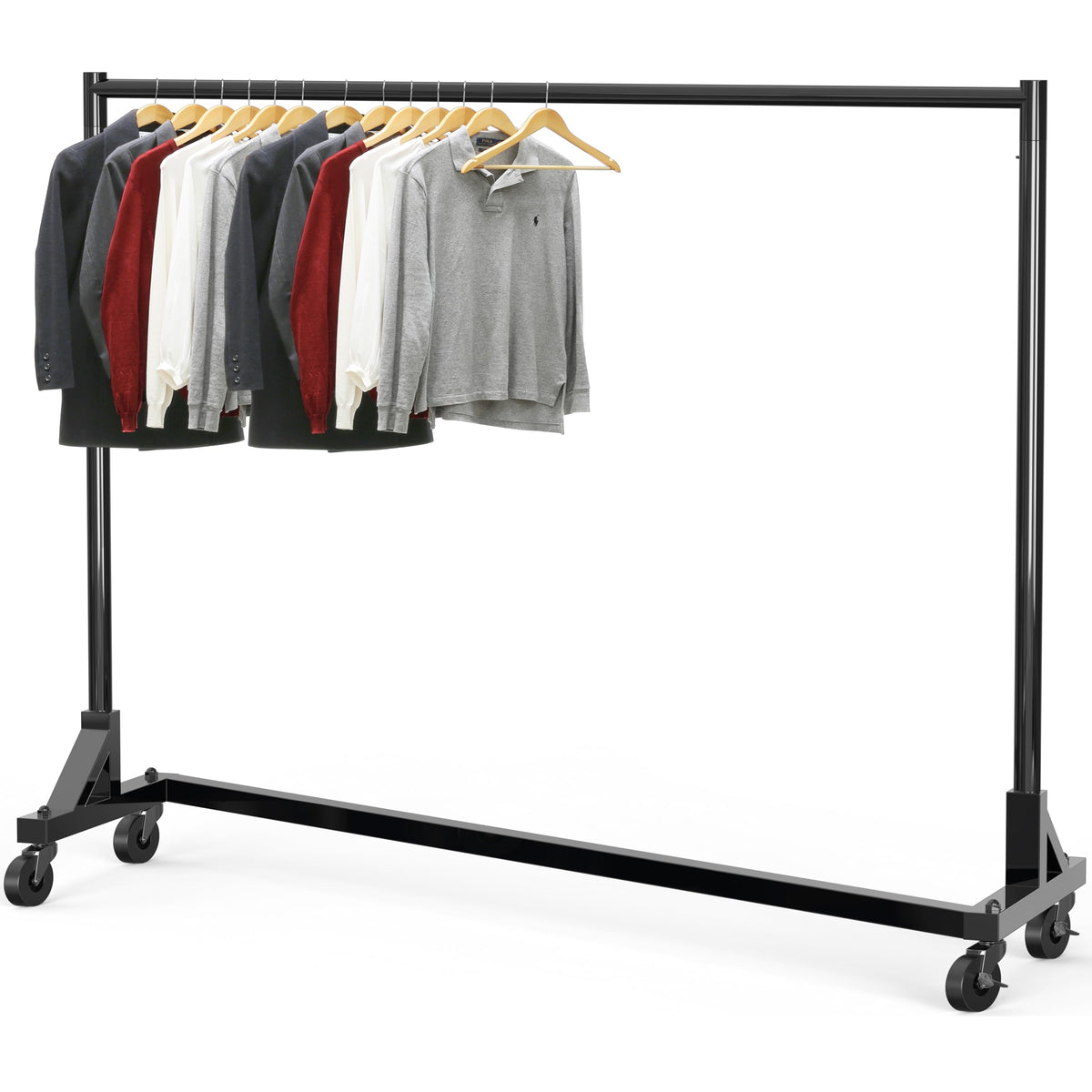 Simple Houseware garment rack base with Z-base design for compact stacking and storage efficiency.