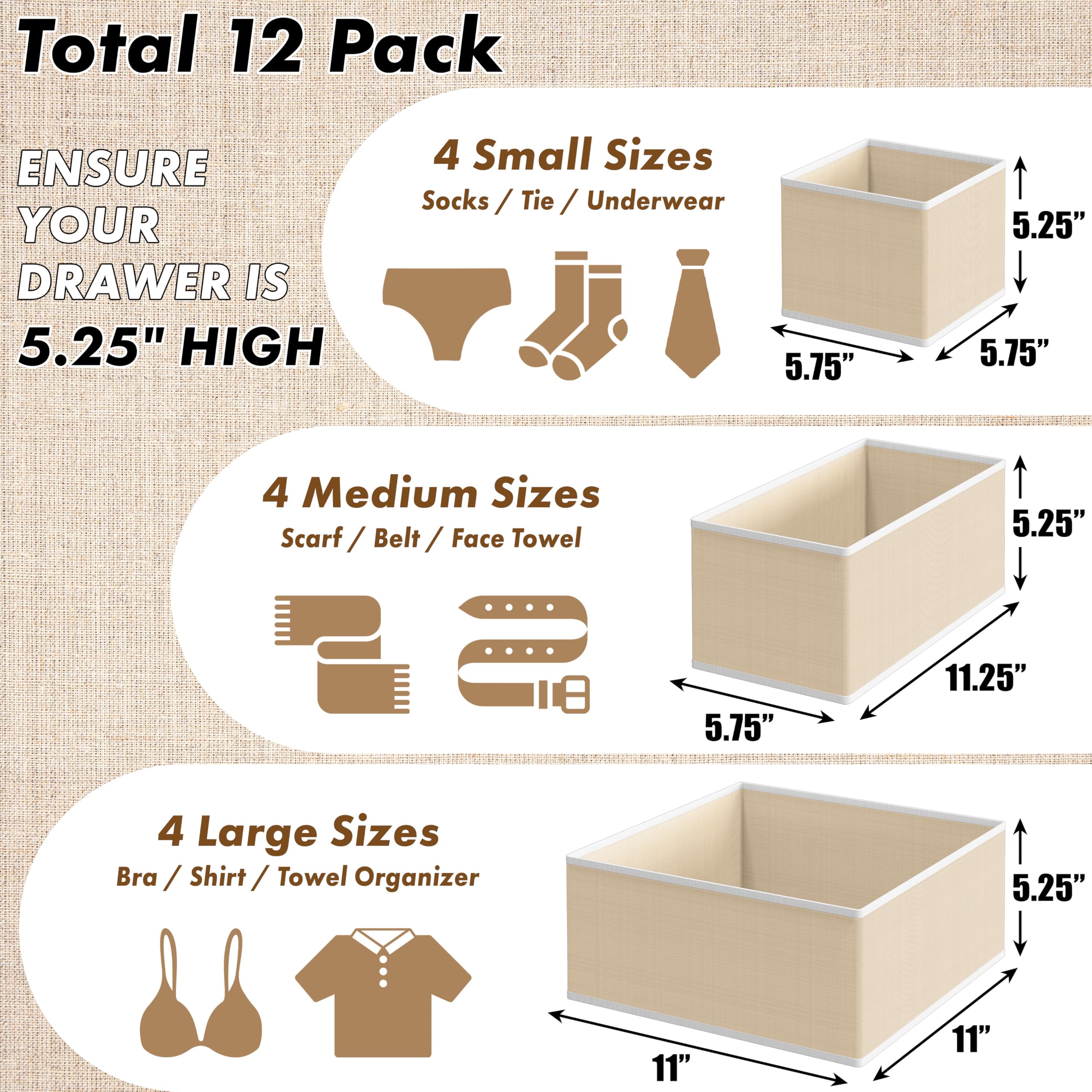 Simple Houseware large drawer boxes arranged in a drawer for tidy garments.