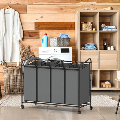 Simple Houseware 4-bag sorter from the side view showing bags and frame for easy maneuvering.