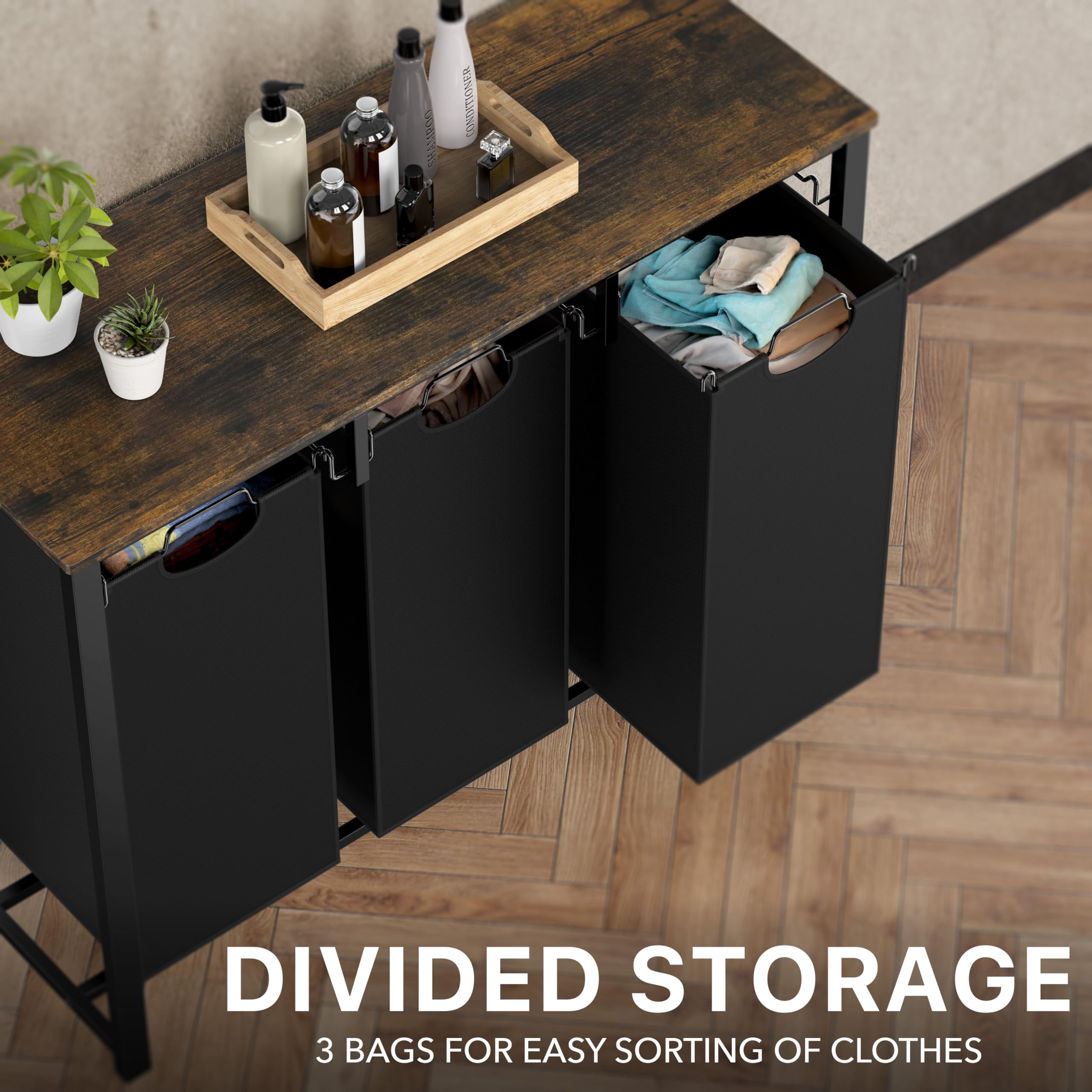 Wide handles on hampers simplify carrying laundry to the washer.