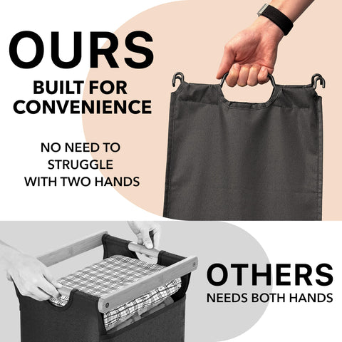 Pull-out hampers glide smoothly for quick loading and unloading.
