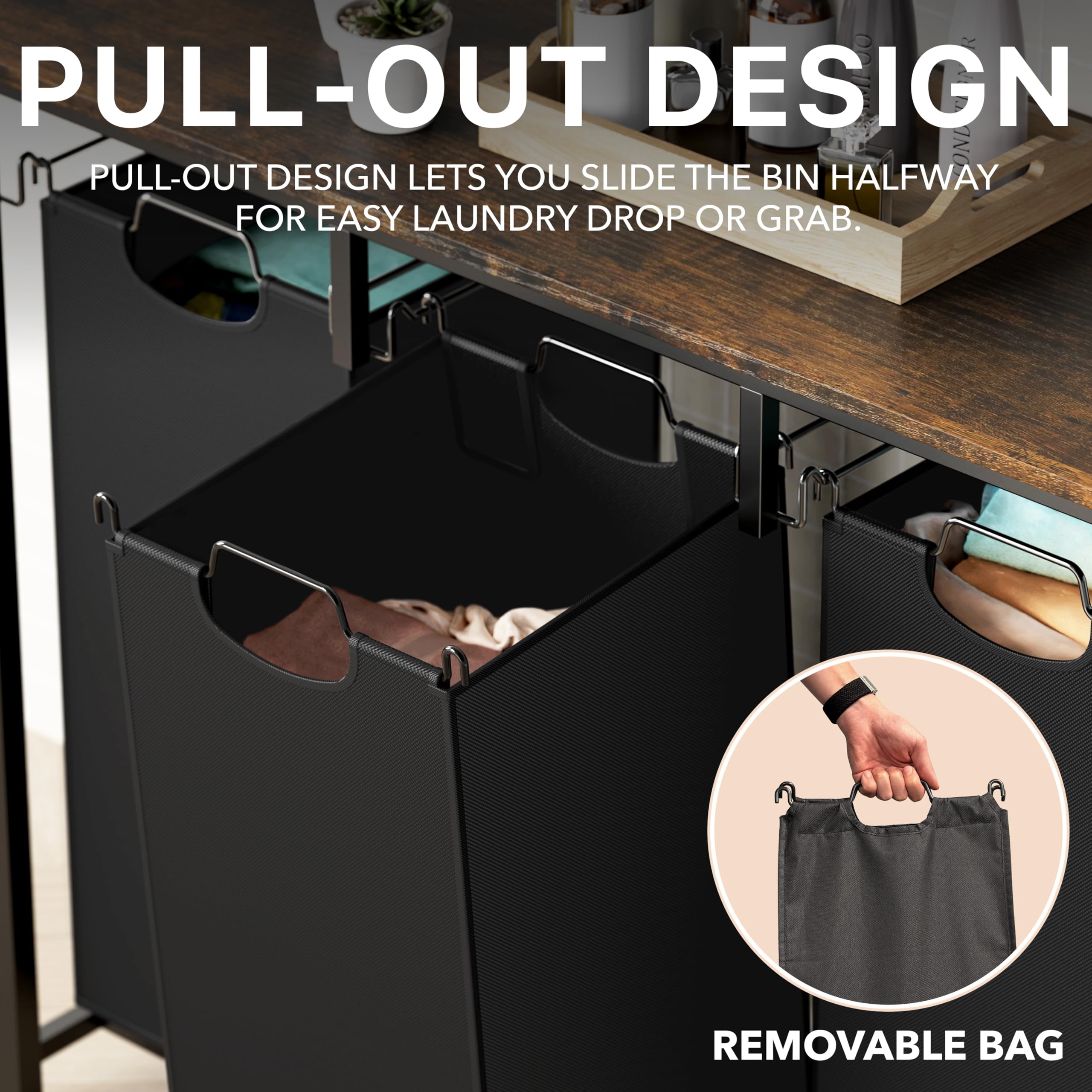 Tabletop shelf on the Simple Houseware sorter adds convenient storage for detergents and towels.