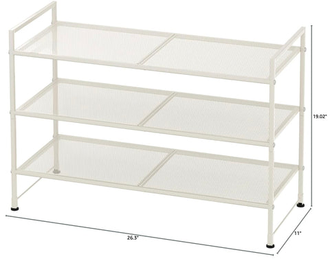 Simple Houseware mesh rack holds nine pairs per level for organized closet aisles.