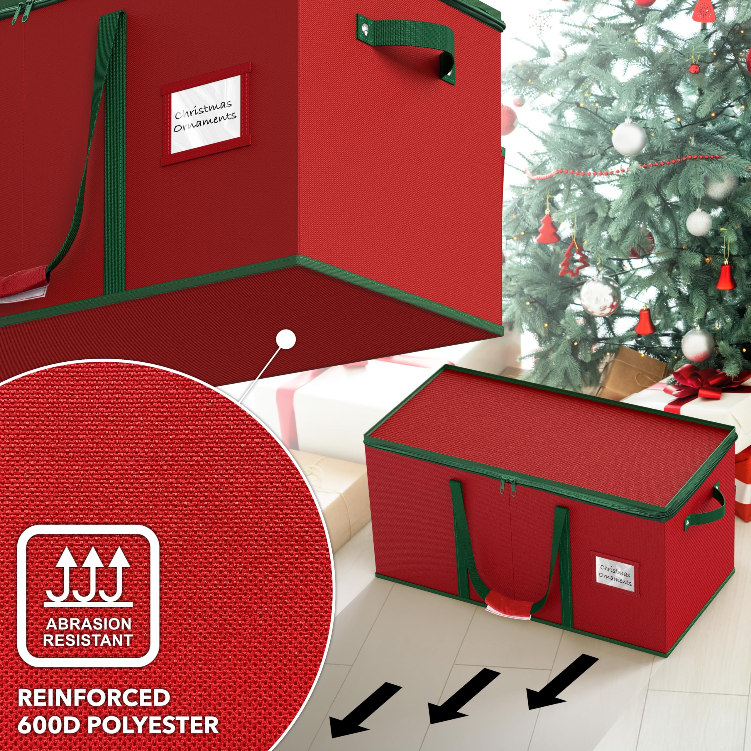 Simple Houseware ornament storage box reinforced handles provide easy lifting