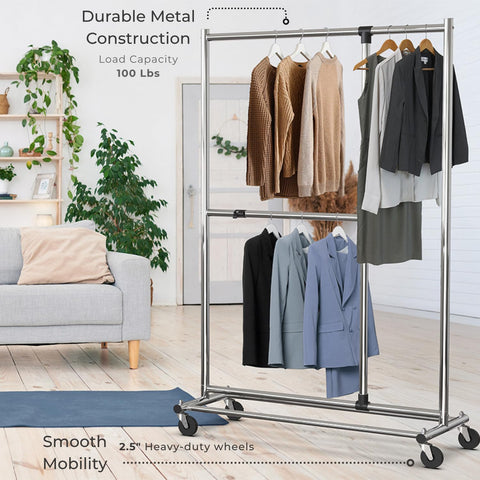 Simple Houseware portable closet solution glides smoothly across floors.