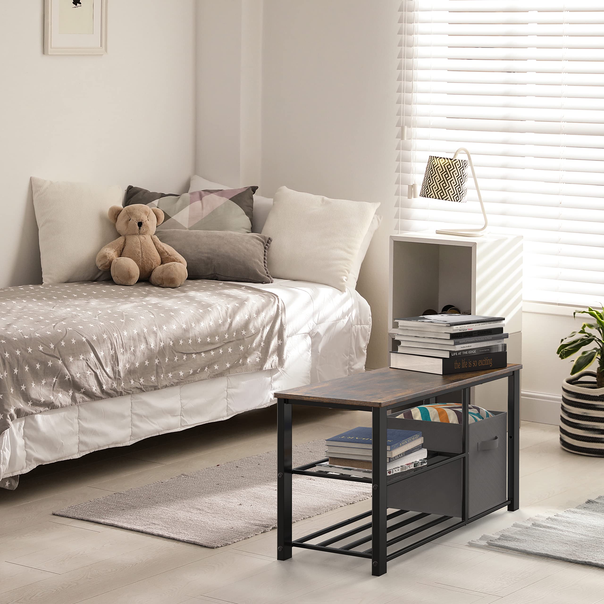 Simple Houseware shoe storage and essentials keeps clutter under control.