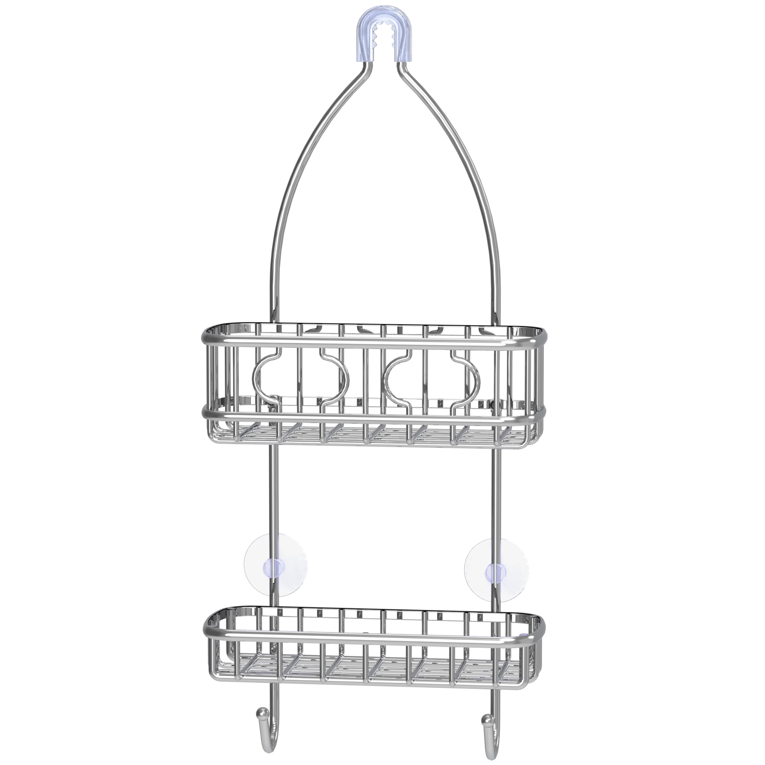 Simple Houseware shower caddy with deep basket keeps shampoo organized.