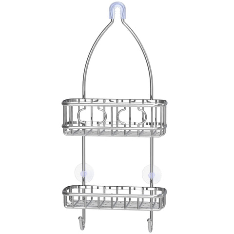 Simple Houseware shower caddy with deep basket keeps shampoo organized.