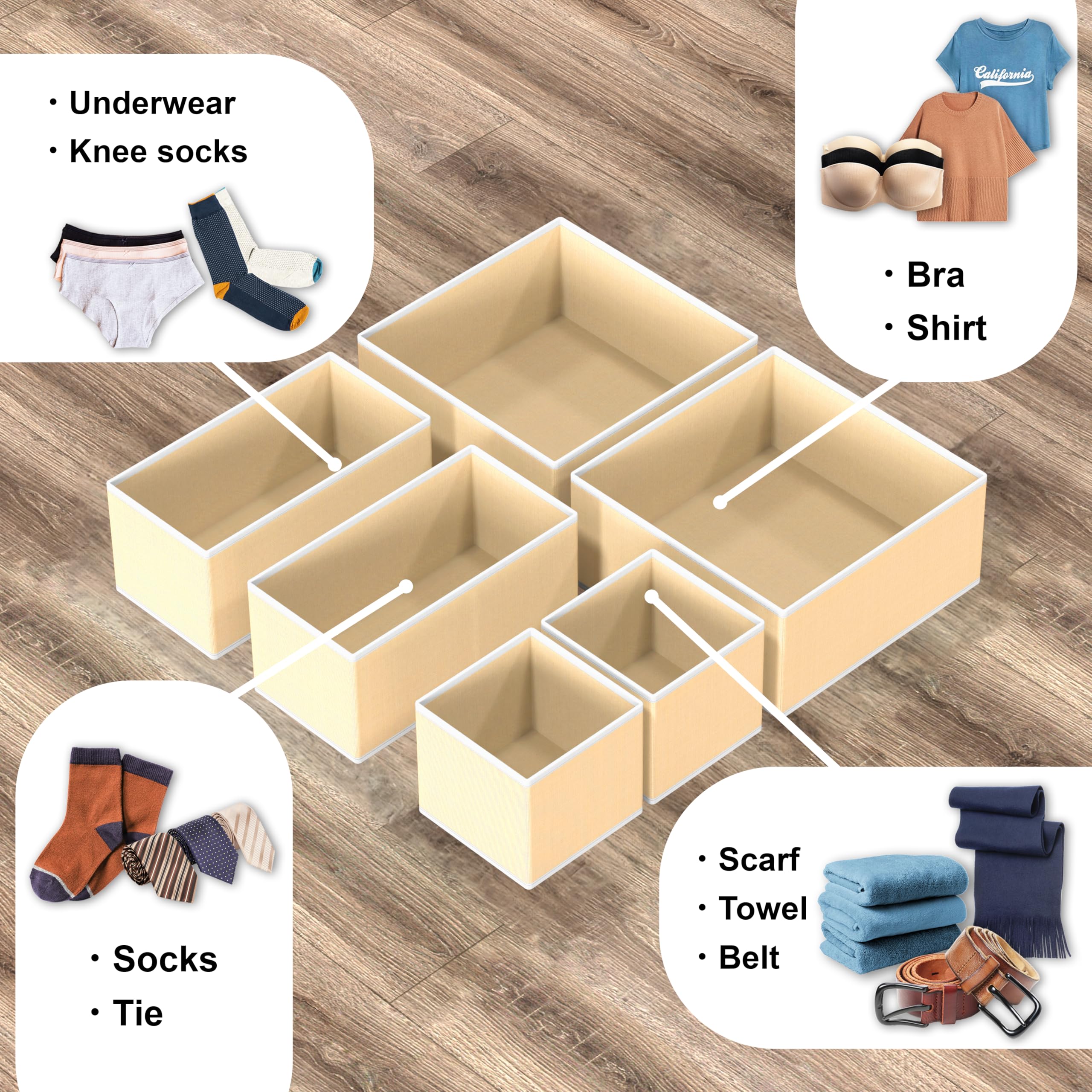 Simple Houseware small boxes stash socks and ties in compact slots.