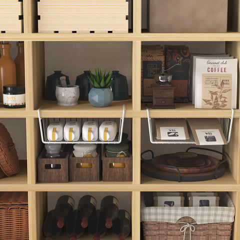 Simple Houseware compact storage under-shelf basket demonstrated in use