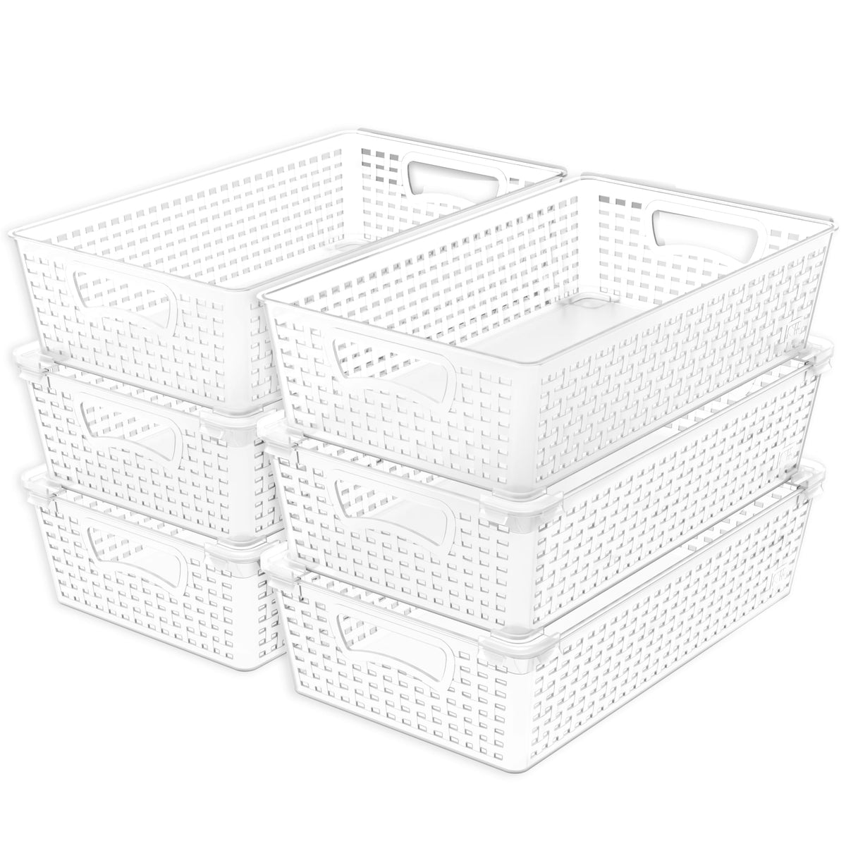 Simple Houseware stackable basket collection maximizes space in pantry or closet.