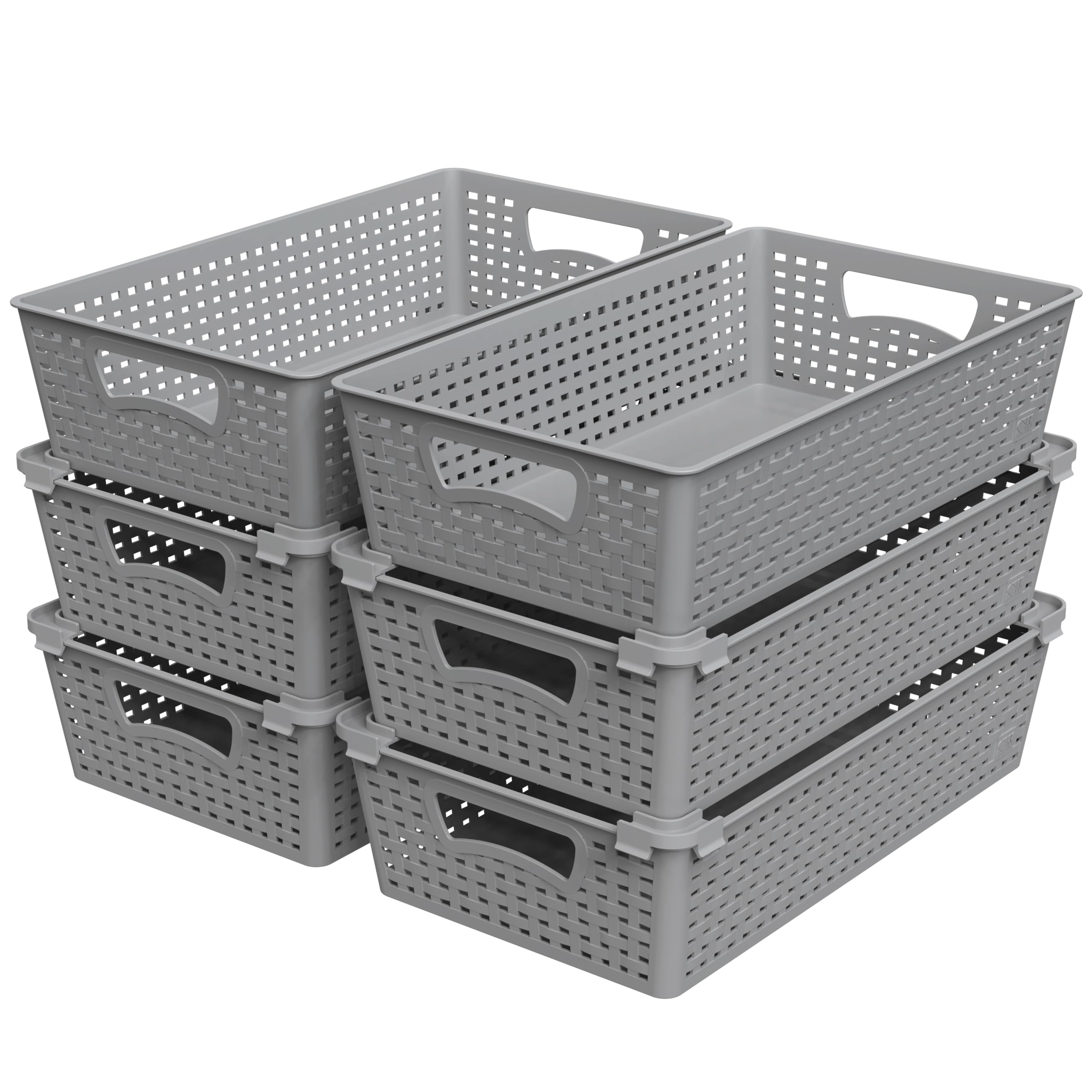 Simple Houseware stackable basket gray six pack front view demonstrating space saving
