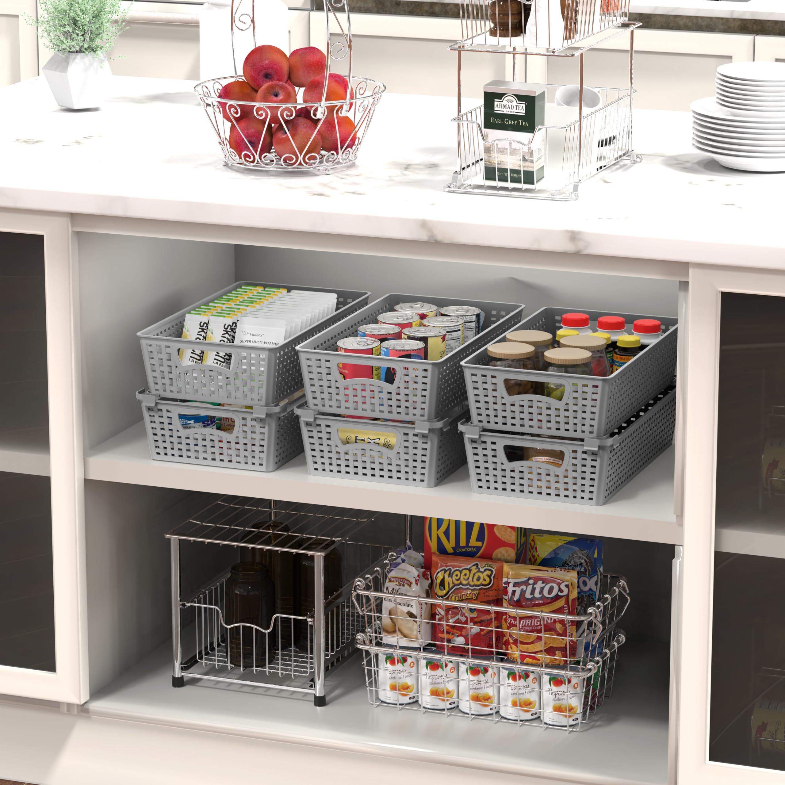 Simple Houseware stackable basket gray with side handles for easy carrying