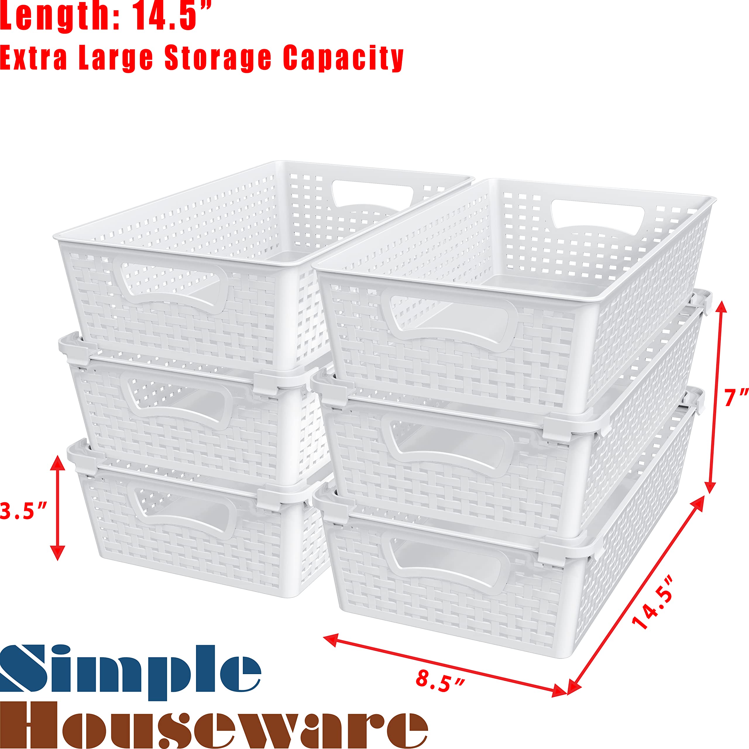 Simple Houseware stackable pantry basket with side handles for easy lifting