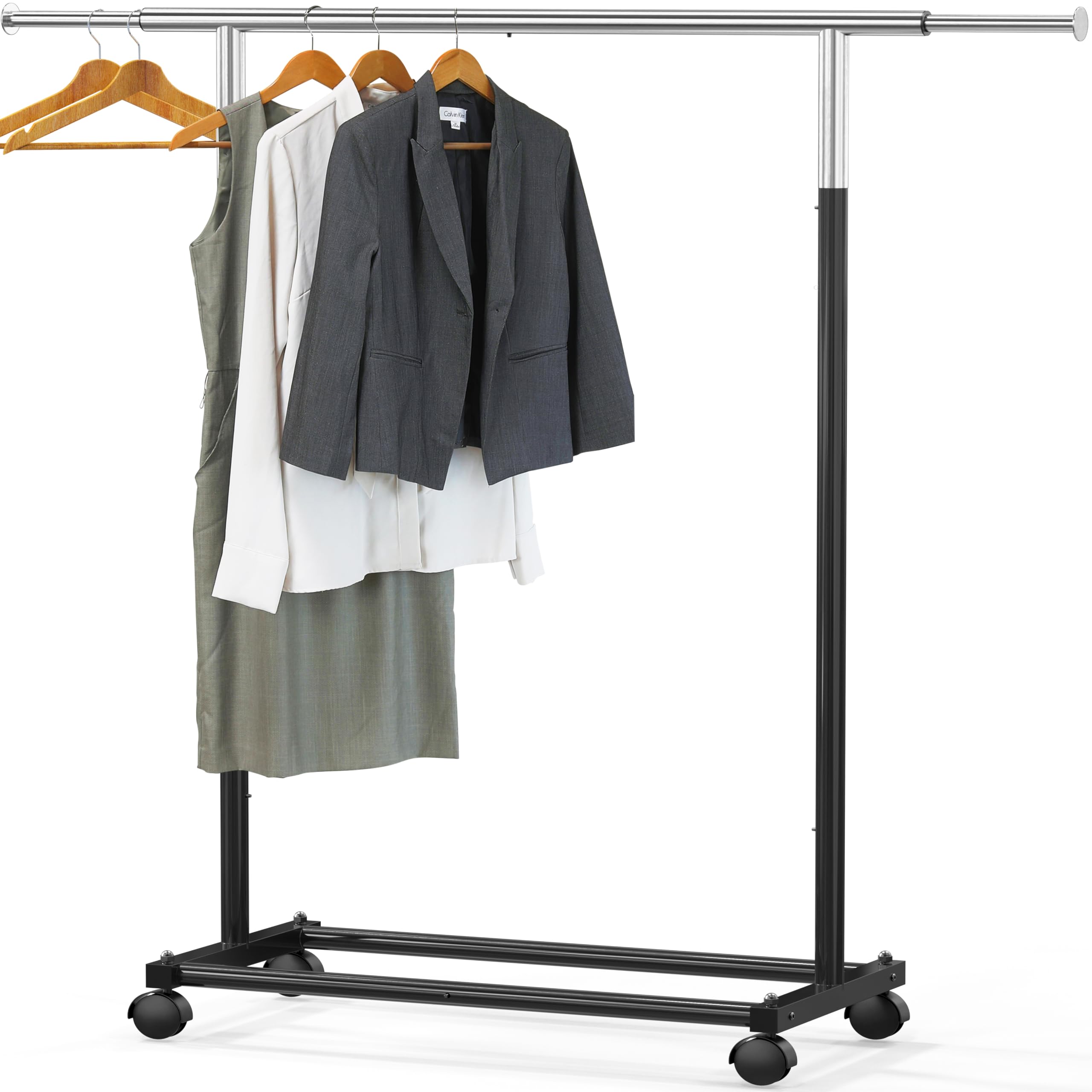 Simple Houseware Standard Rod Garment Rack front view shows sturdy metal construction.