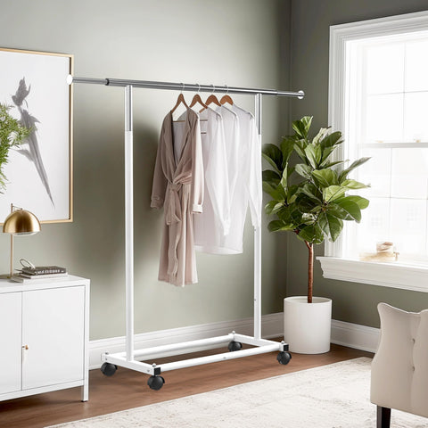 Simple Houseware garment rack with extended width from 30-48 inches for flexible hanging options.