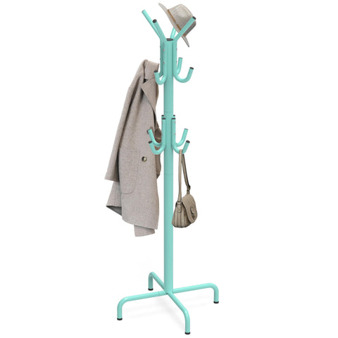 Simple Houseware standing coat hanger with 12 hooks in turquoise for organized entryways.