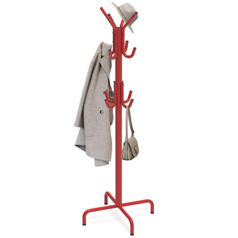 Simple Houseware standing coat rack with 12 hooks keeps coats organized.