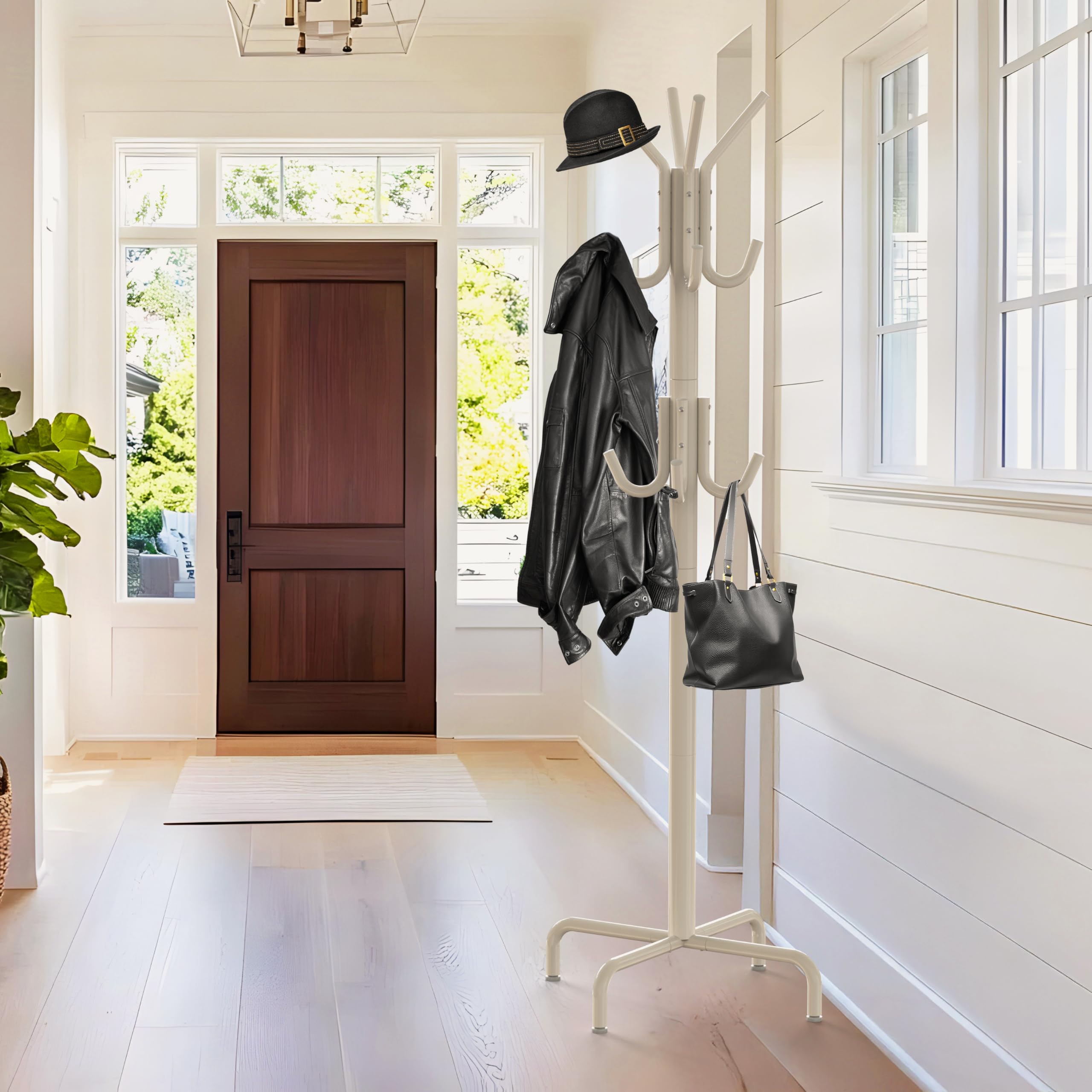 Simple Houseware standing coat hanger rack side view stores hats and coats neatly