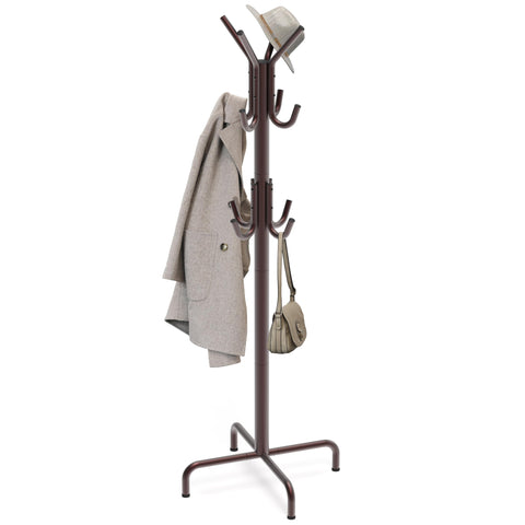 Simple Houseware coat rack front view with 12 hooks in bronze finish.