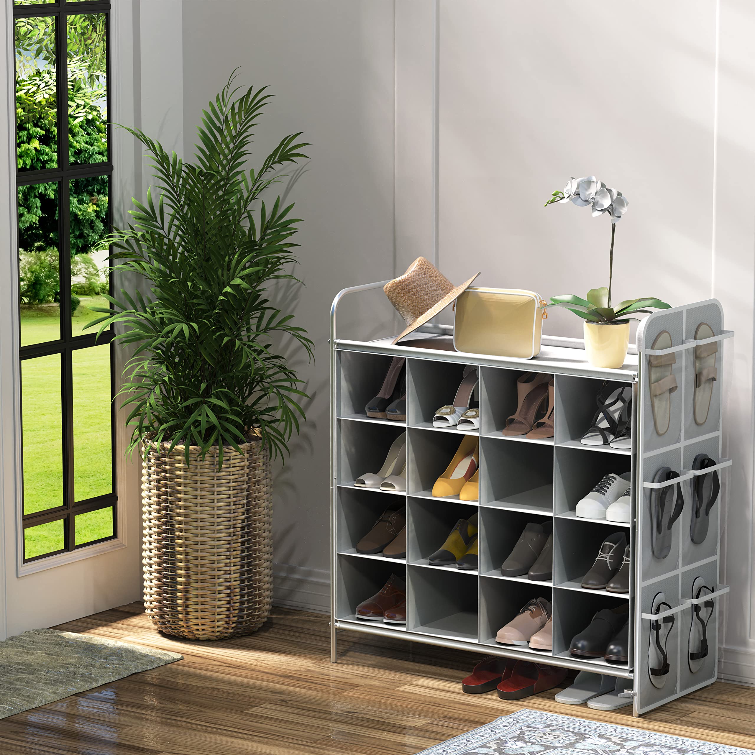 Simple Houseware gray top rack stores bags and small items.