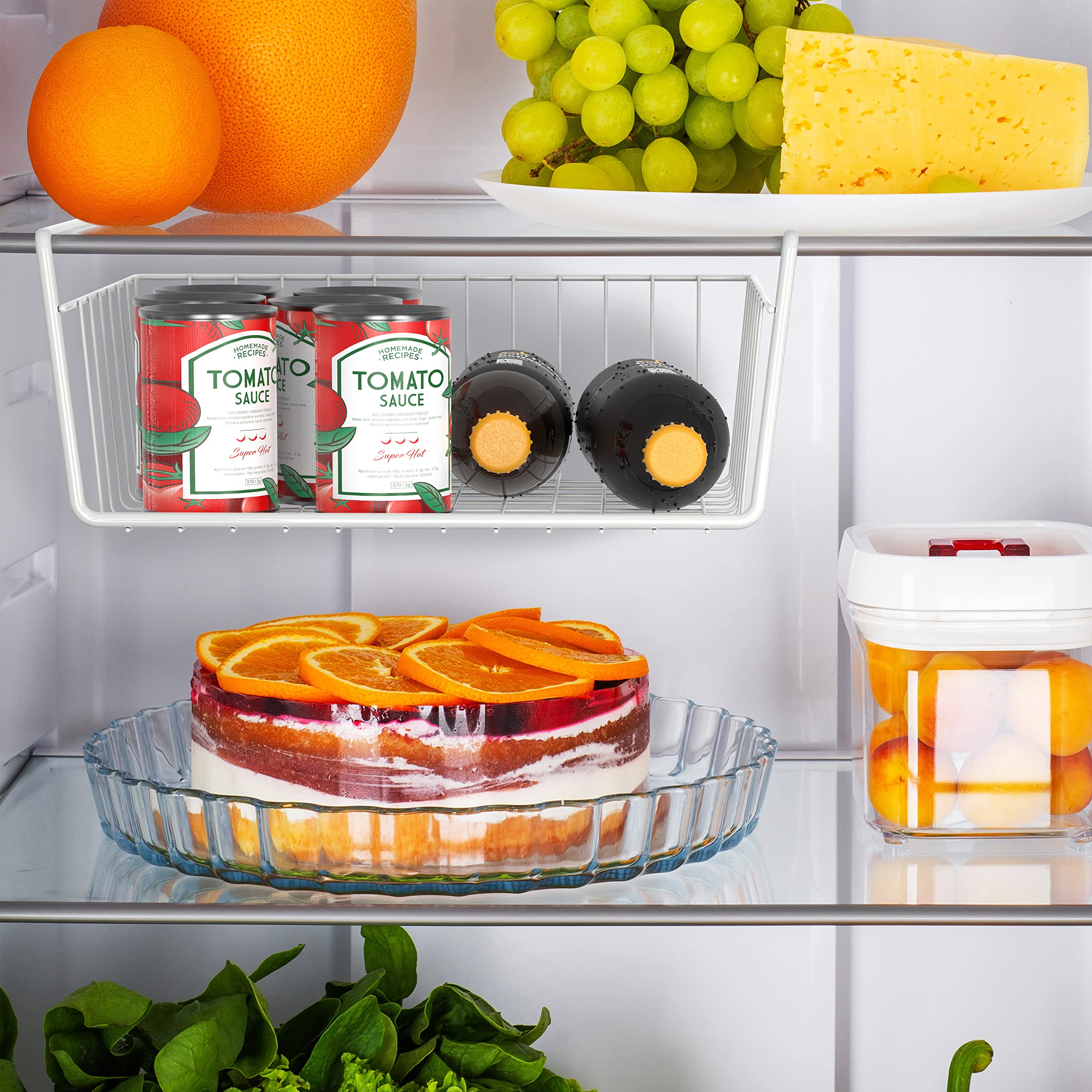 Simple Houseware pantry organization under-shelf basket in a cabinet