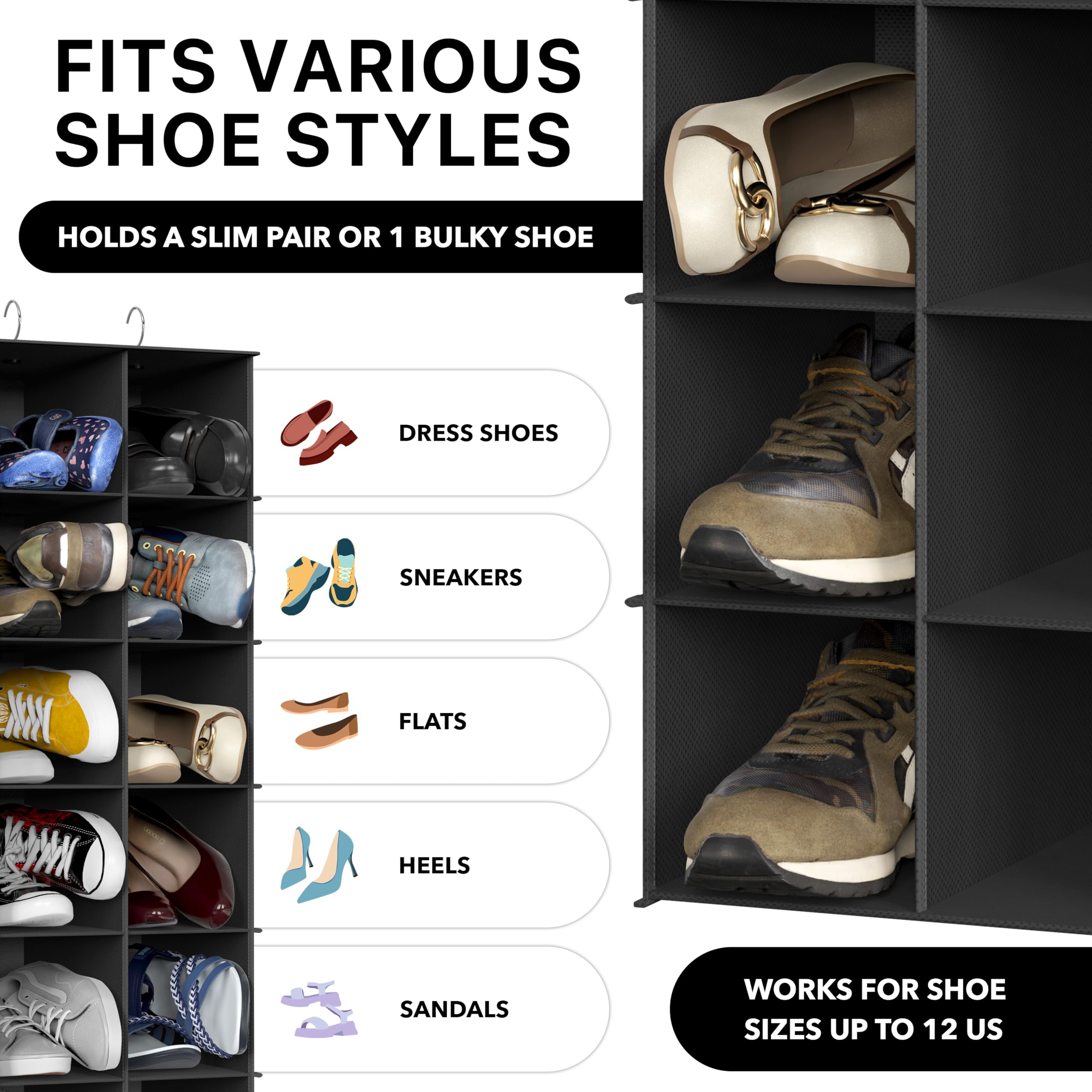Simple Houseware versatile storage shelves show off shoes, gloves, and accessories.
