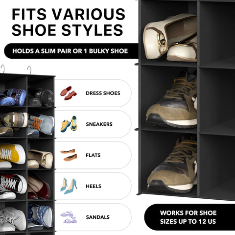 Simple Houseware versatile storage shelves show off shoes, gloves, and accessories.
