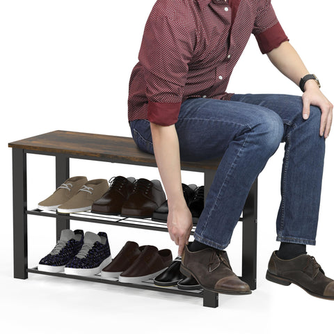 A person sits on the Simple Houseware bench, illustrating practical seating.