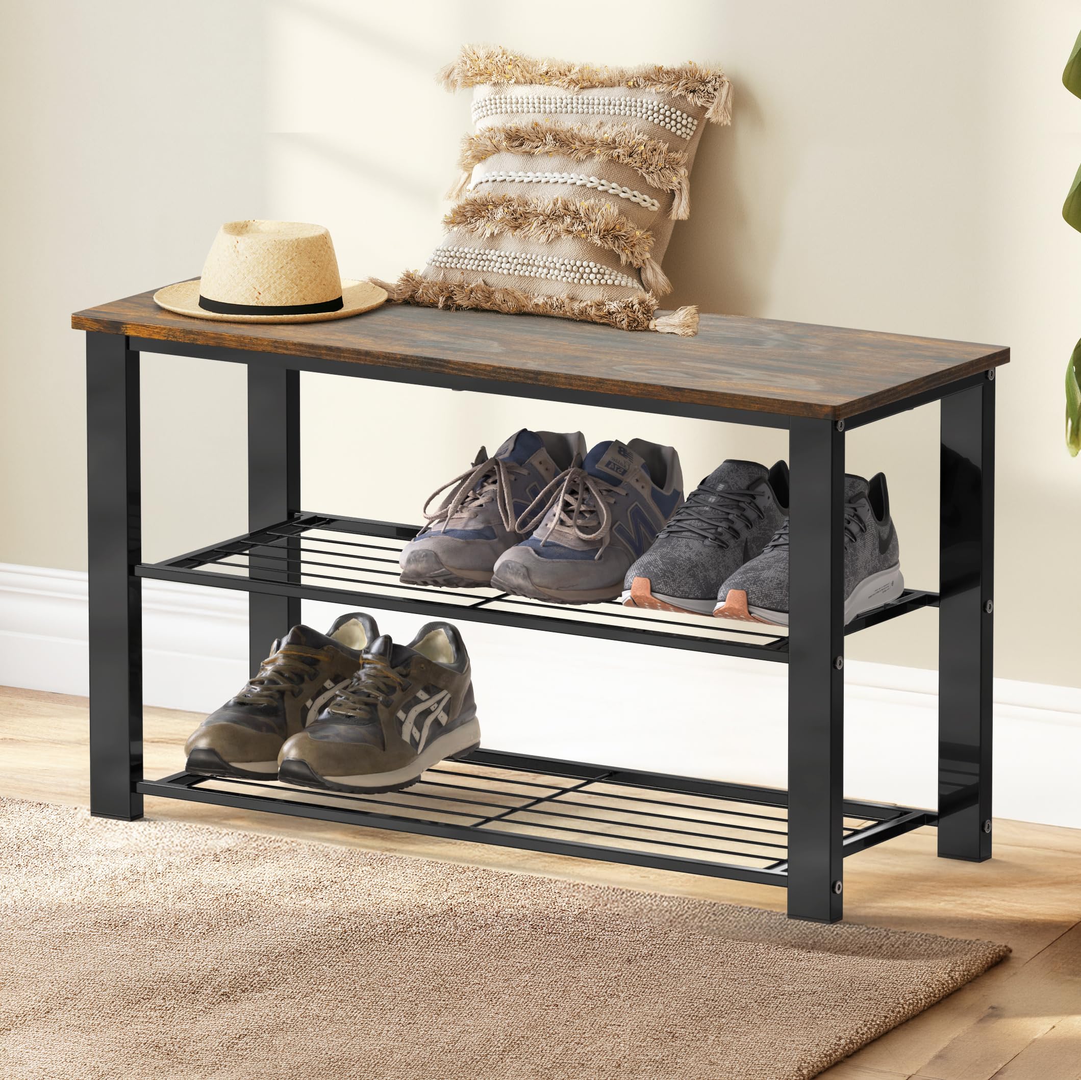 Close-up of rustic brown wood top showing durable finish and natural texture.