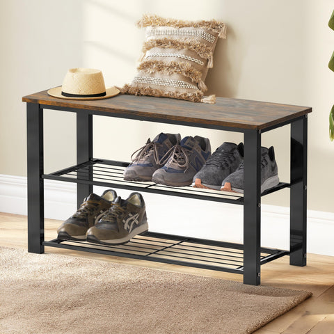 Close-up of rustic brown wood top showing durable finish and natural texture.
