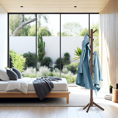 Simple Houseware coat rack stand features a 3-prong base for even weight distribution
