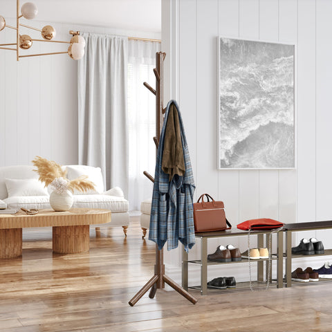 Simple Houseware coat rack stand demonstrates adjustable height for kids and adults