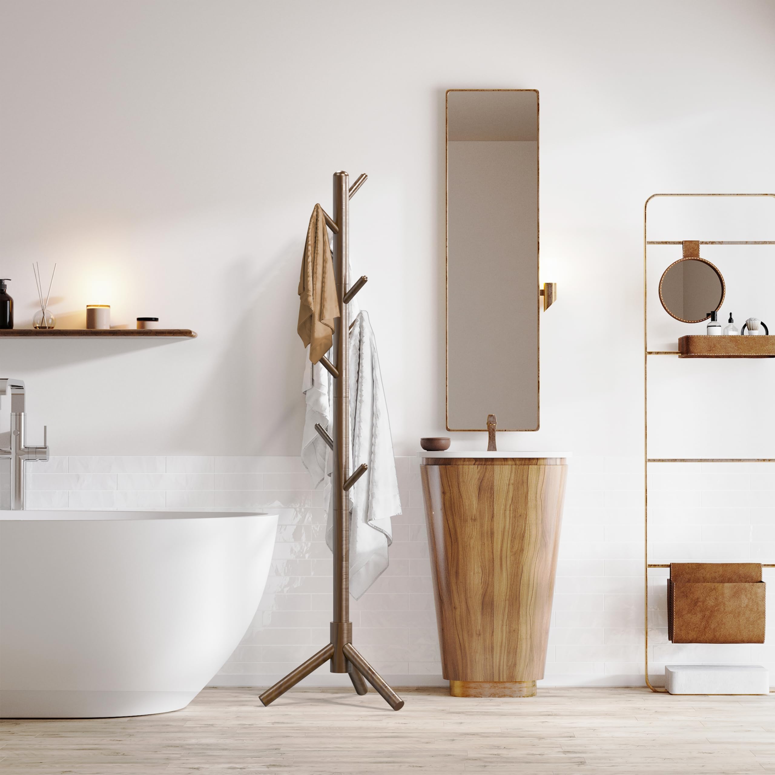Simple Houseware coat rack stand with snag-proof pegs protects delicate fabrics