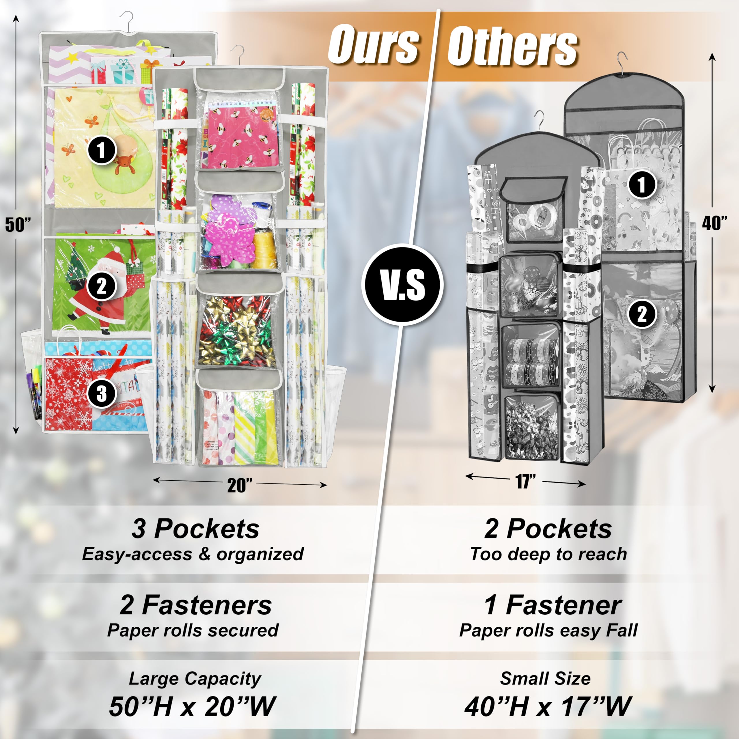 Simple Houseware wrap organizer 46-inch long for rolls up to 48 inches.