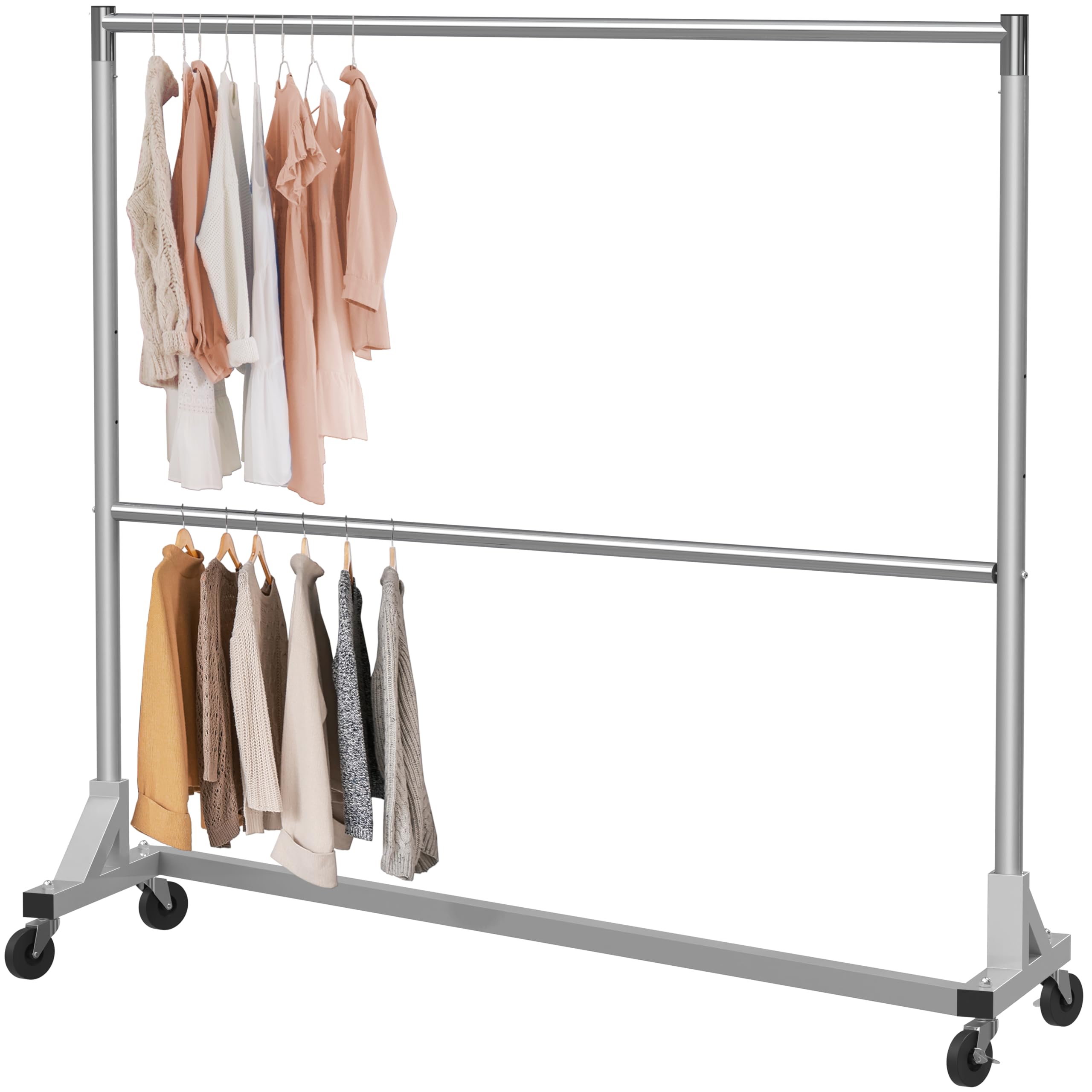 Simple Houseware Z-base garment rack front view showing sturdy construction for heavy garments