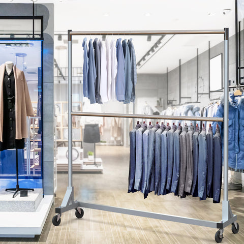 Simple Houseware Z-base garment rack side view highlighting space-saving design