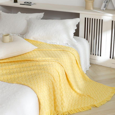 Simple&Opulence throw blanket close-up waffle knit texture for cozy softness.