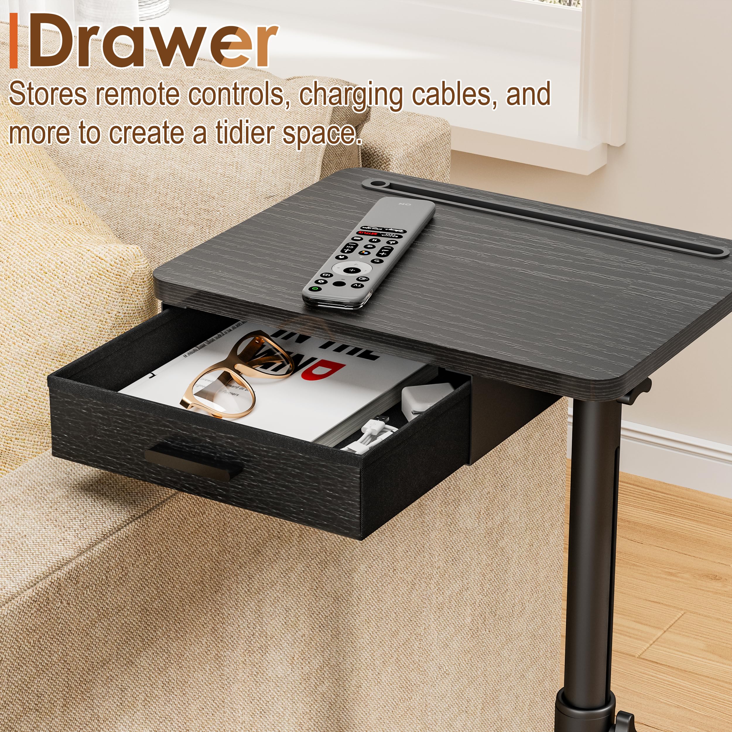Simple Serenity height adjustable swivel top helps you find comfortable eating or working angles.