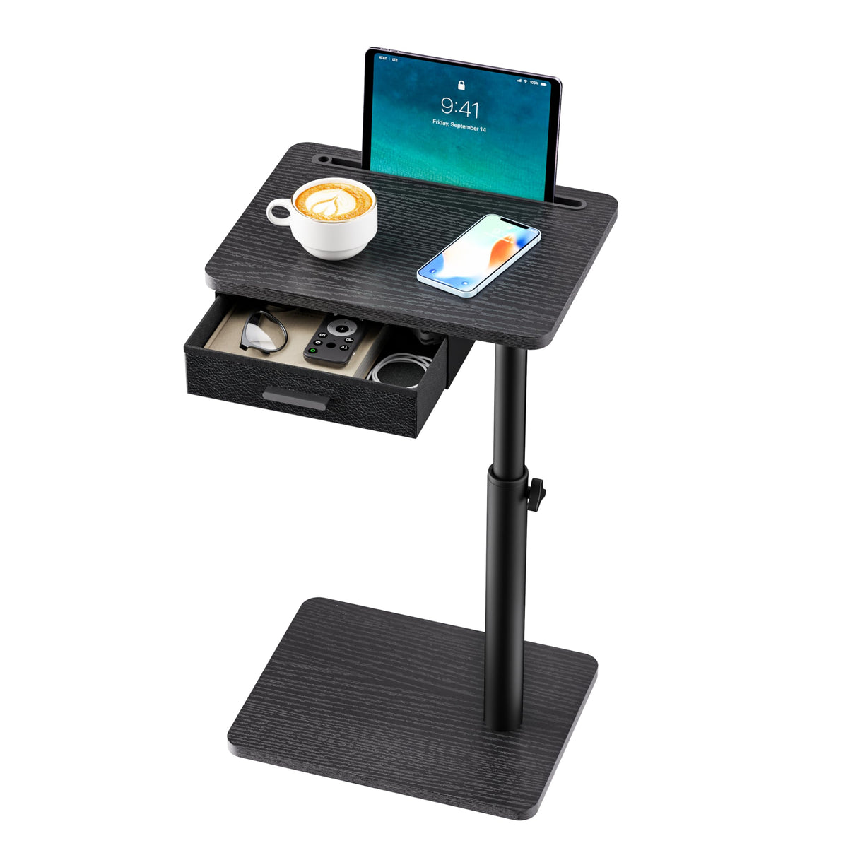 Simple Serenity TV Tray with Drawer and Device Slot keeps remotes organized for easy viewing.