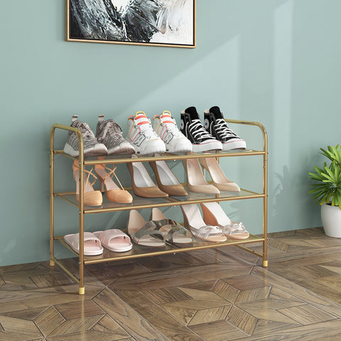 Simple Trending 3-Tier shoe rack front view for easy closet organization.