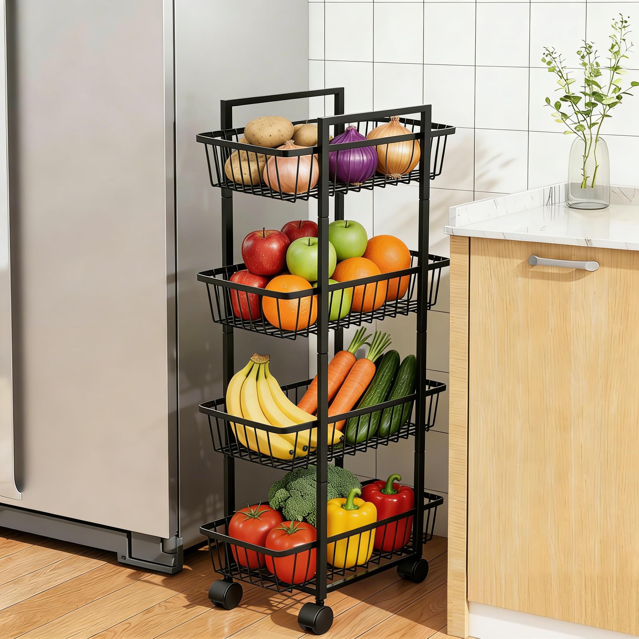 Simple Trending 4-tier rolling cart side view for organized kitchen storage.