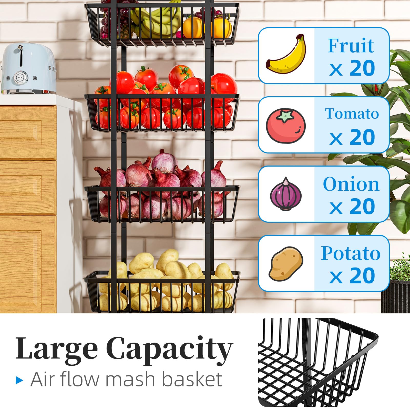 Simple Trending 4-tier storage cart in kitchen setup offering ample space.