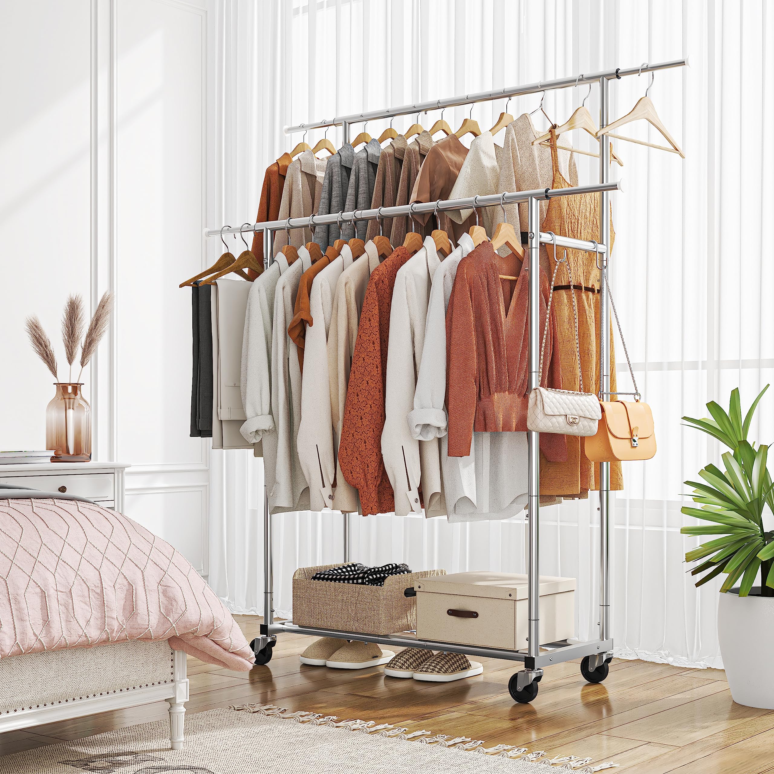 Simple Trending chrome-coated garment rack is sturdy, rust-resistant, and easy to assemble