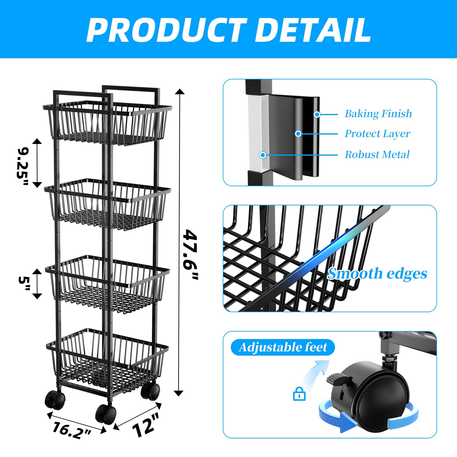Simple Trending basket cart organizing fruits and vegetables on multiple levels.