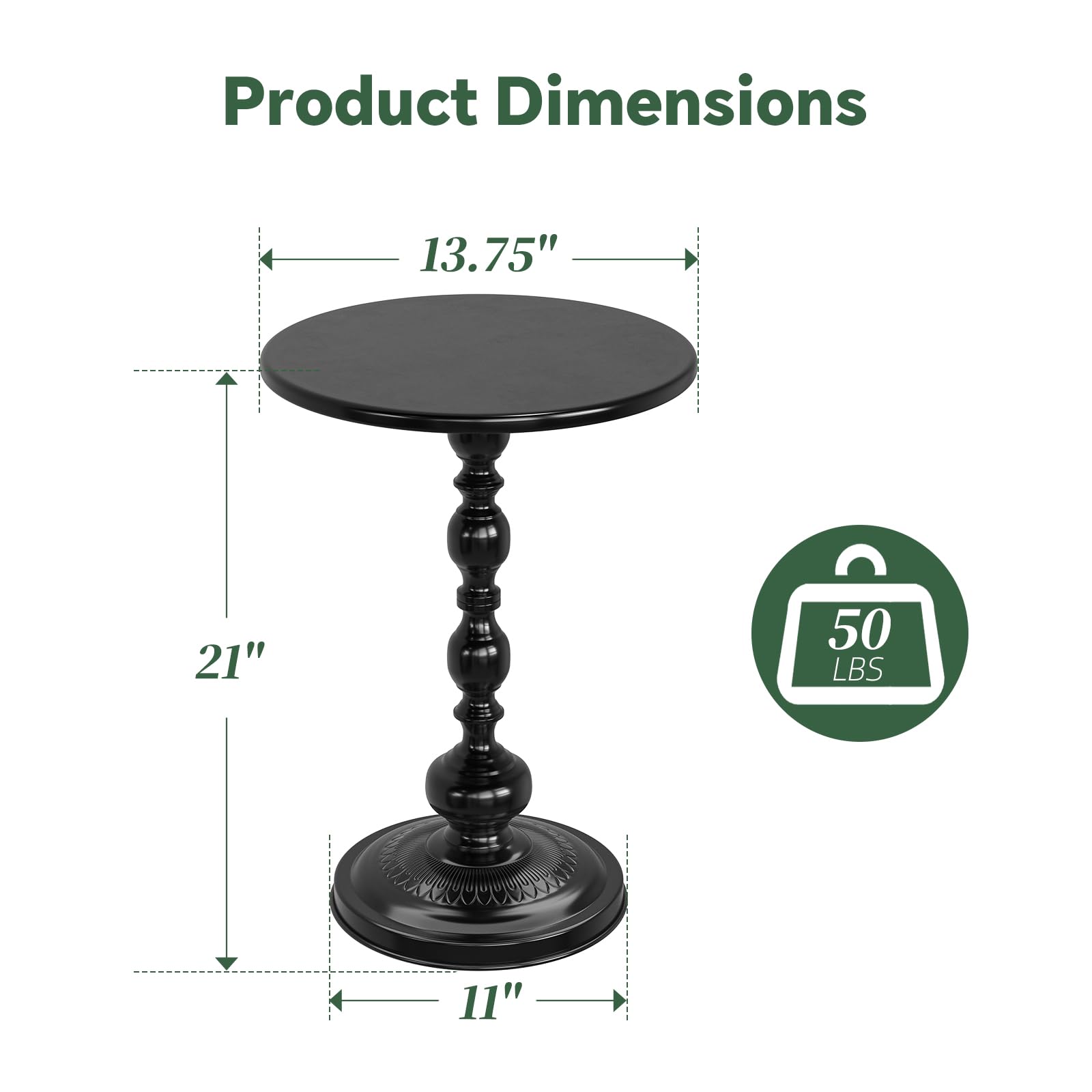 Simple Trending black metal table blends with any decor and lighting.